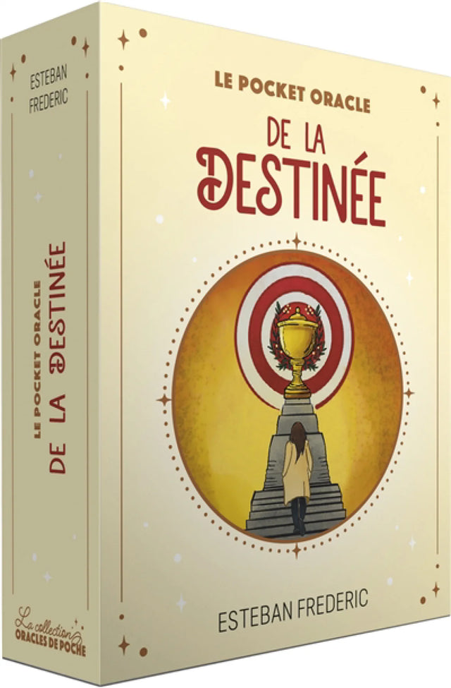 Astro Tarot Oracle Le Pocket Oracle de la Destinée box, pale yellow with a gold trophy emblem on steps.