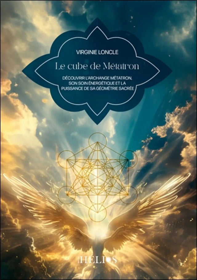 Livre Le Cube de Métatron, couverture bleu profond avec motif géométrique doré, par Pür Sérénité