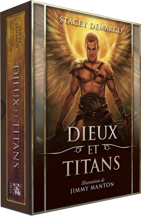 Tarot cards: Astro Tarot Oracle Dieux et Titans (French edition) by Pür Sérénité; cover shows a muscular warrior.