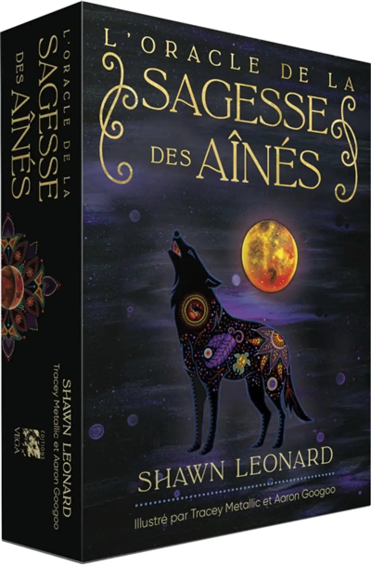 Astro Tarot Oracle by Pür Sérénité – French tarot cards box with gold lettering and a decorative wolf beneath a moon