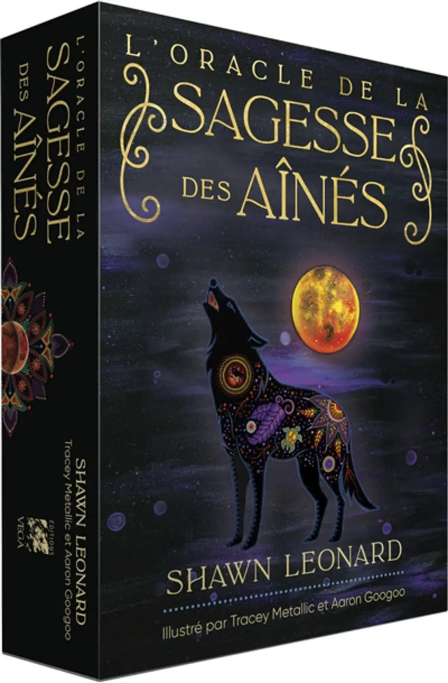 Astro Tarot Oracle by Pür Sérénité – French tarot cards box with gold lettering and a decorative wolf beneath a moon