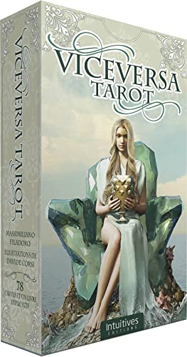Vice Versa Tarot deck, French edition, 78-card set; box art shows a woman in a white dress holding a golden orb.