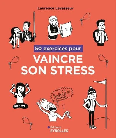Livre Pür Sérénité: 50 exercices pour vaincre son stress, couverture orange avec dessins cartoon