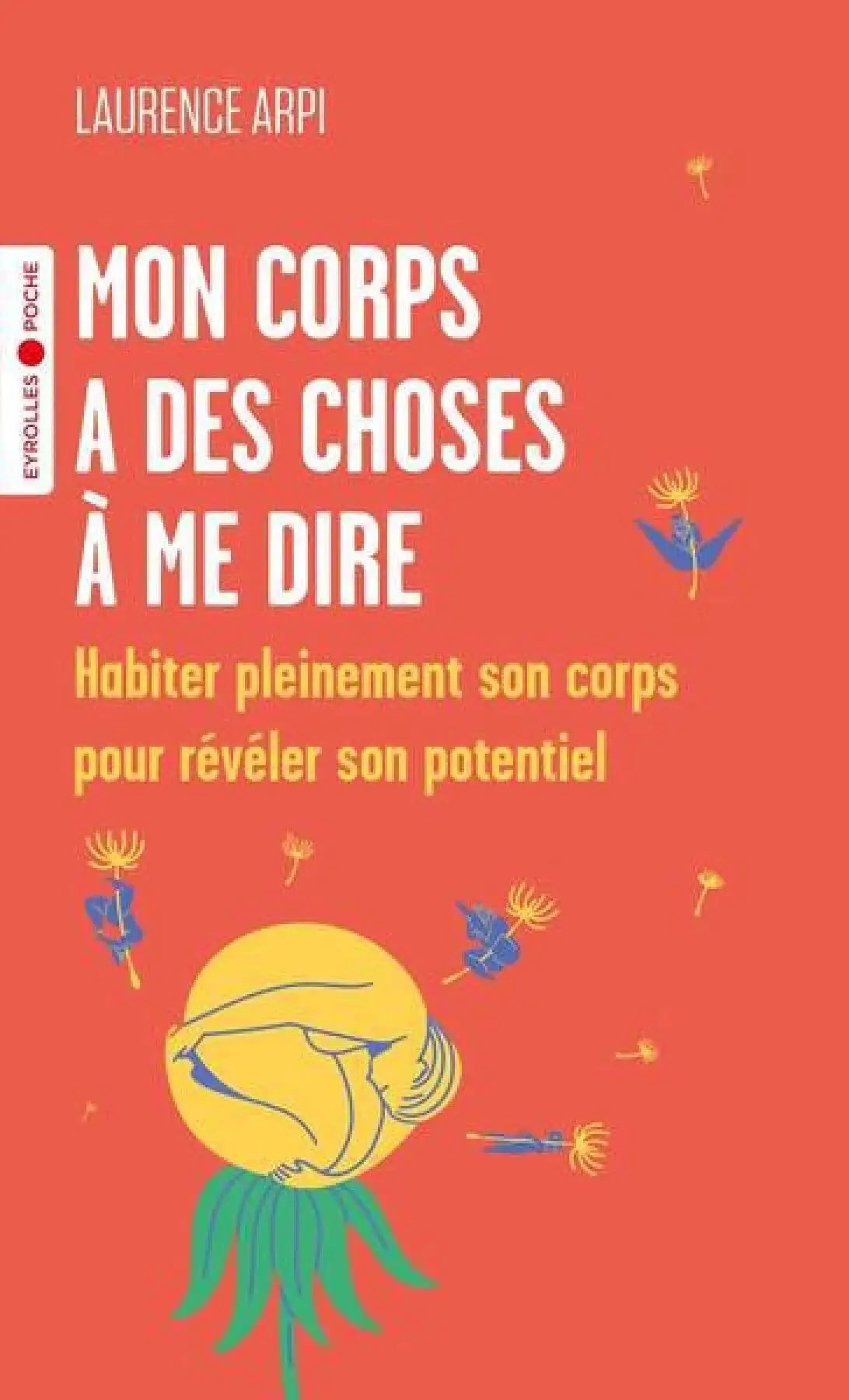 Livre Mon Corps a des Choses à me Dire, couverture orange avec titre blanc et tête jaune avec foulard vert.