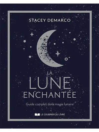 Livre La Lune Enchantée, print book with dark navy cover featuring a crescent moon and stars