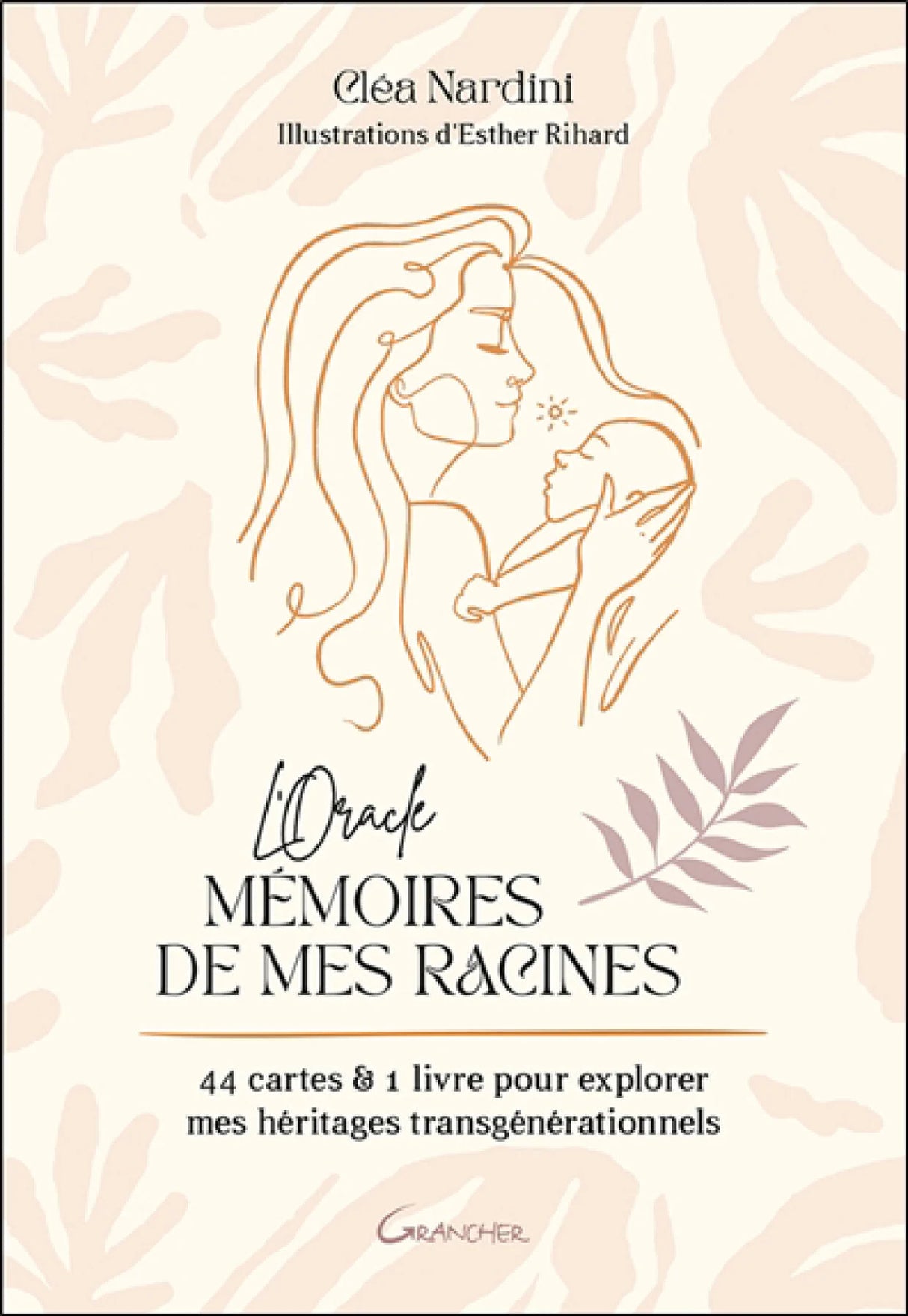 Astro Tarot Oracle deck by Pür Sérénité, French version; 44 cards and 1 guidebook with peach line-art mother and child.