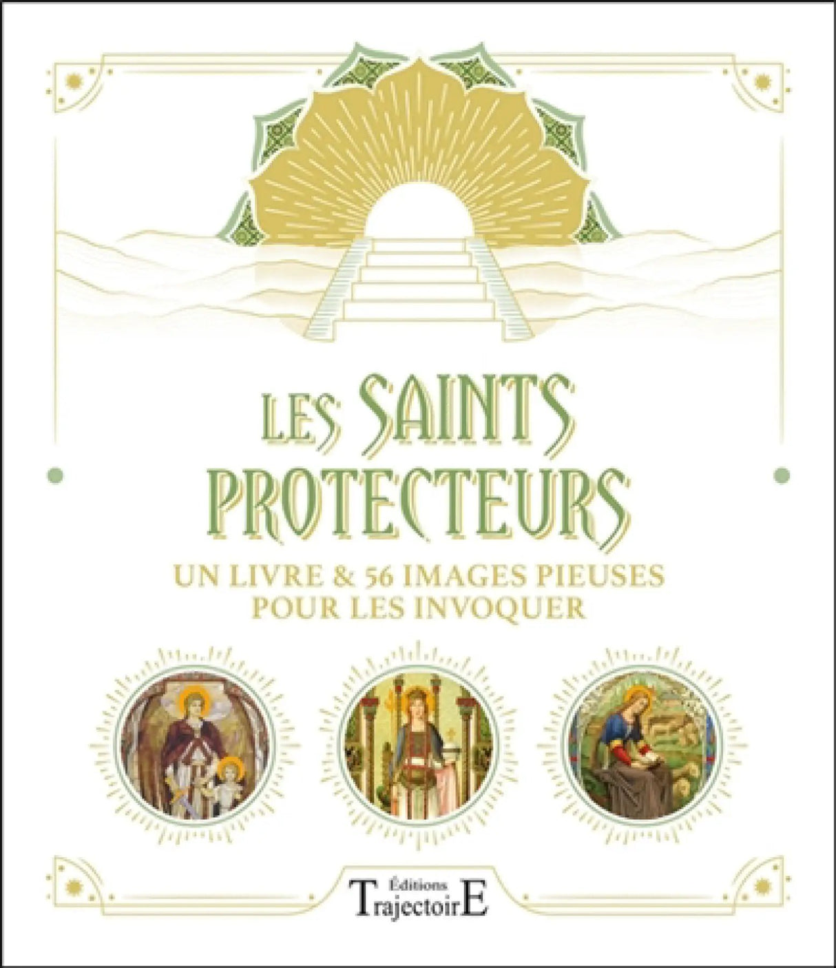Astro Tarot Oracle Les Saints Protecteurs deck by Pür Sérénité; French cover with gold sunburst and saint medals