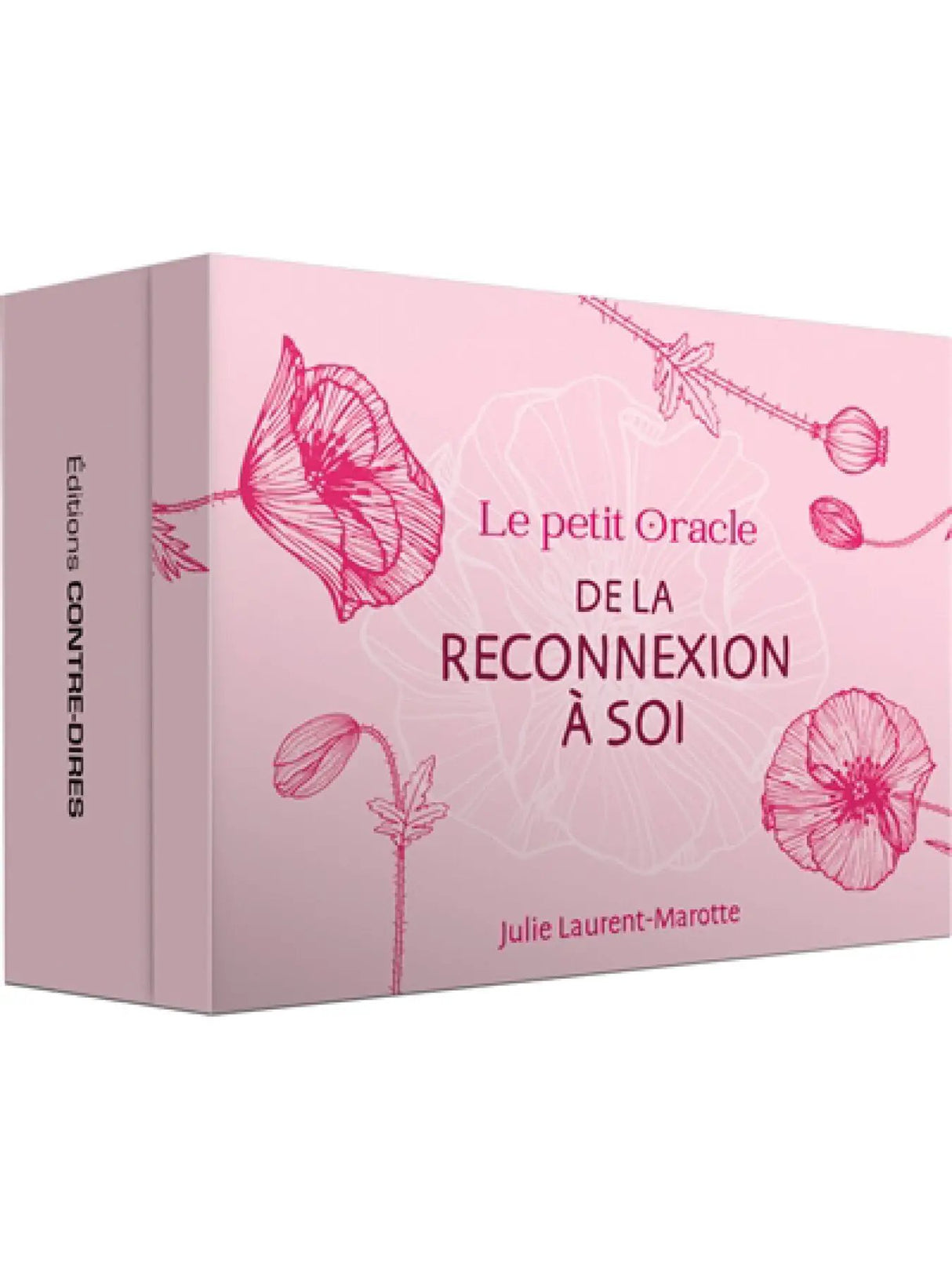 Astro Tarot Oracle pink box with delicate floral line art; Le petit Oracle de la Reconnexion à soi (French edition)