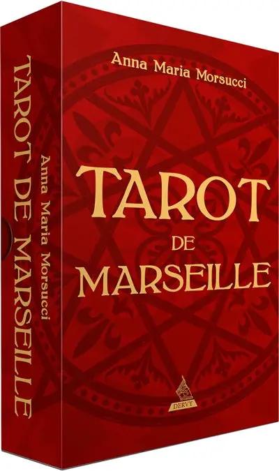 Tarot de Marseille deck box, red with gold lettering, featuring Anna Maria Morsucci and DERVY imprint