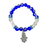 Bracelet -Crystal Quartz -Evil Eye -Fatima Hand -8mm