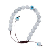 Bracelet - Natural Howlite with Evil Eye - Adjustable - 8mm