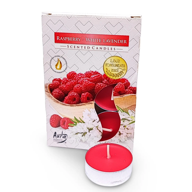 Candle -Scented Tealights -Set of 6 -Raspberry & White Lavender