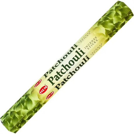 Incense sticks Patchouli, 20 sticks, by HEM in green leaf-pattern packaging