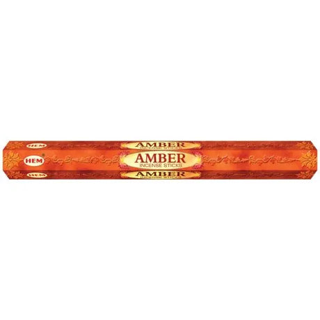 HEM Amber Incense Sticks, orange packaging, 2 packs shown (20 sticks per pack)