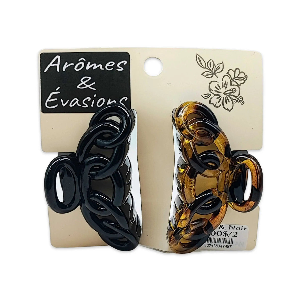 Hair Acessories -Plastic Clip -Pack of 2 One Chestnut & One Black
