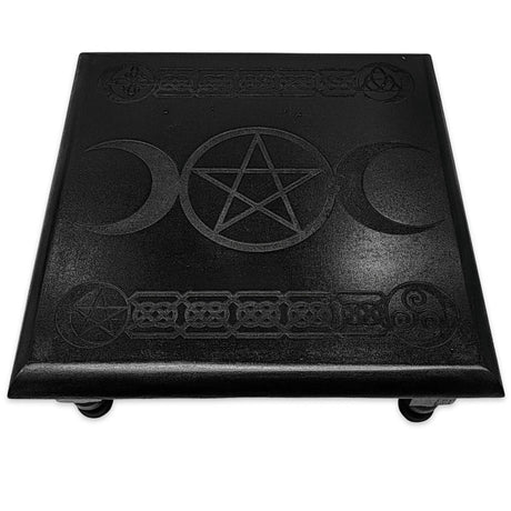 Home Decor -Wood Altar -Pentacle & Triple Moon -Black