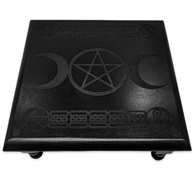 Home Decor -Wood Altar -Pentacle & Triple Moon -Black