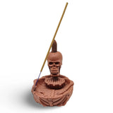 Incense Burner -Ceramic -Backflow & Sticks Holders -Zen Skull Oasis Orange