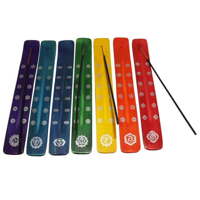 Incense Burner -Stick Holder -Wood -7 Chakras Coloured Purple