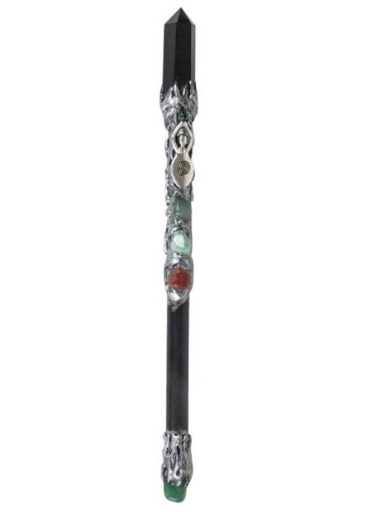 Wicca & Pagan - Magic Wand - Black Obsidian with Silver Spiral Goddess