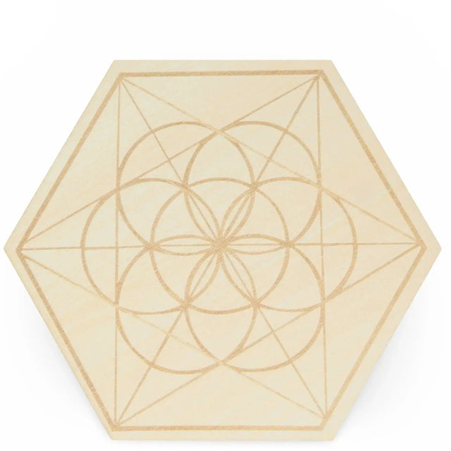 Metaphysical Tools - Wood Crystal Grid - Flower of Life - Small