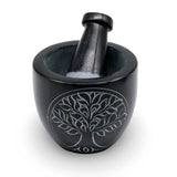Mortar & Pestle - Soapstone - Tree of Life - Black - 3"