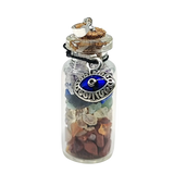 Necklace -7 Chakras Gemstone Chips -Evil Eye Charm -Large Glass Bottle
