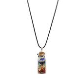Necklace -7 Chakras Gemstone Chips -Evil Eye Charm -Large Glass Bottle