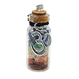 Necklace -7 Chakras Gemstone Chips -OM Charm -Large Glass Bottle