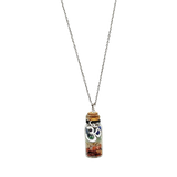Necklace -7 Chakras Gemstone Chips -OM Charm -Large Glass Bottle