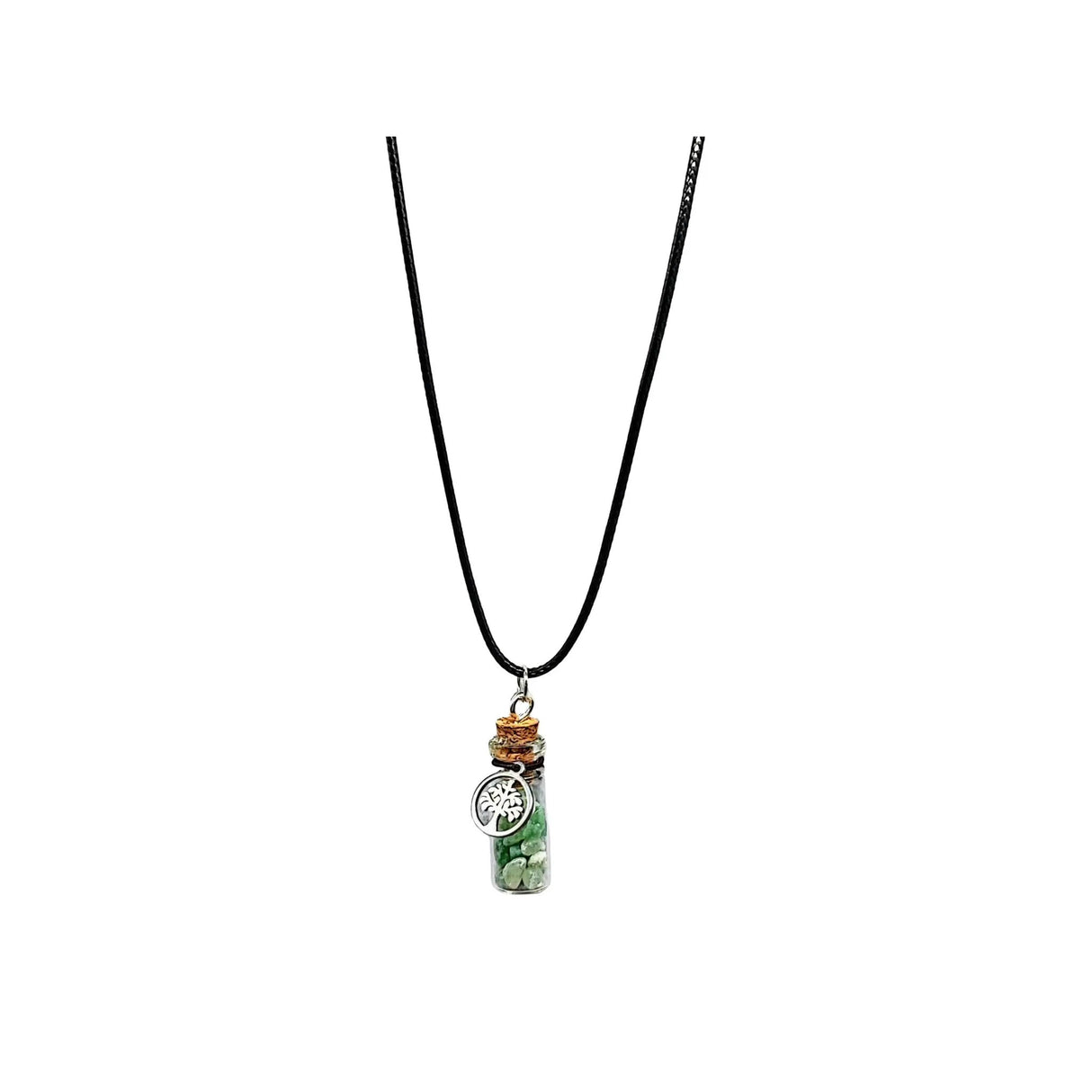 Necklace -Gemstone Chips -Tree of Life -Small Glass Bottle