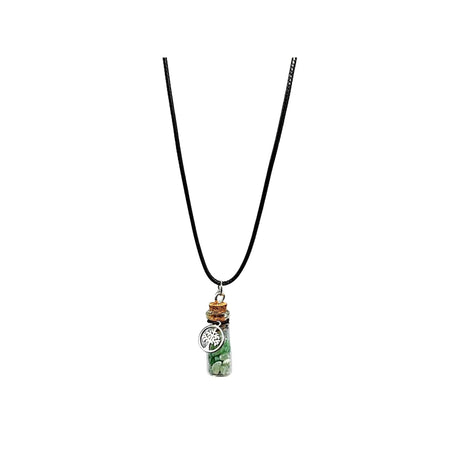 Necklace -Gemstone Chips -Tree of Life -Small Glass Bottle