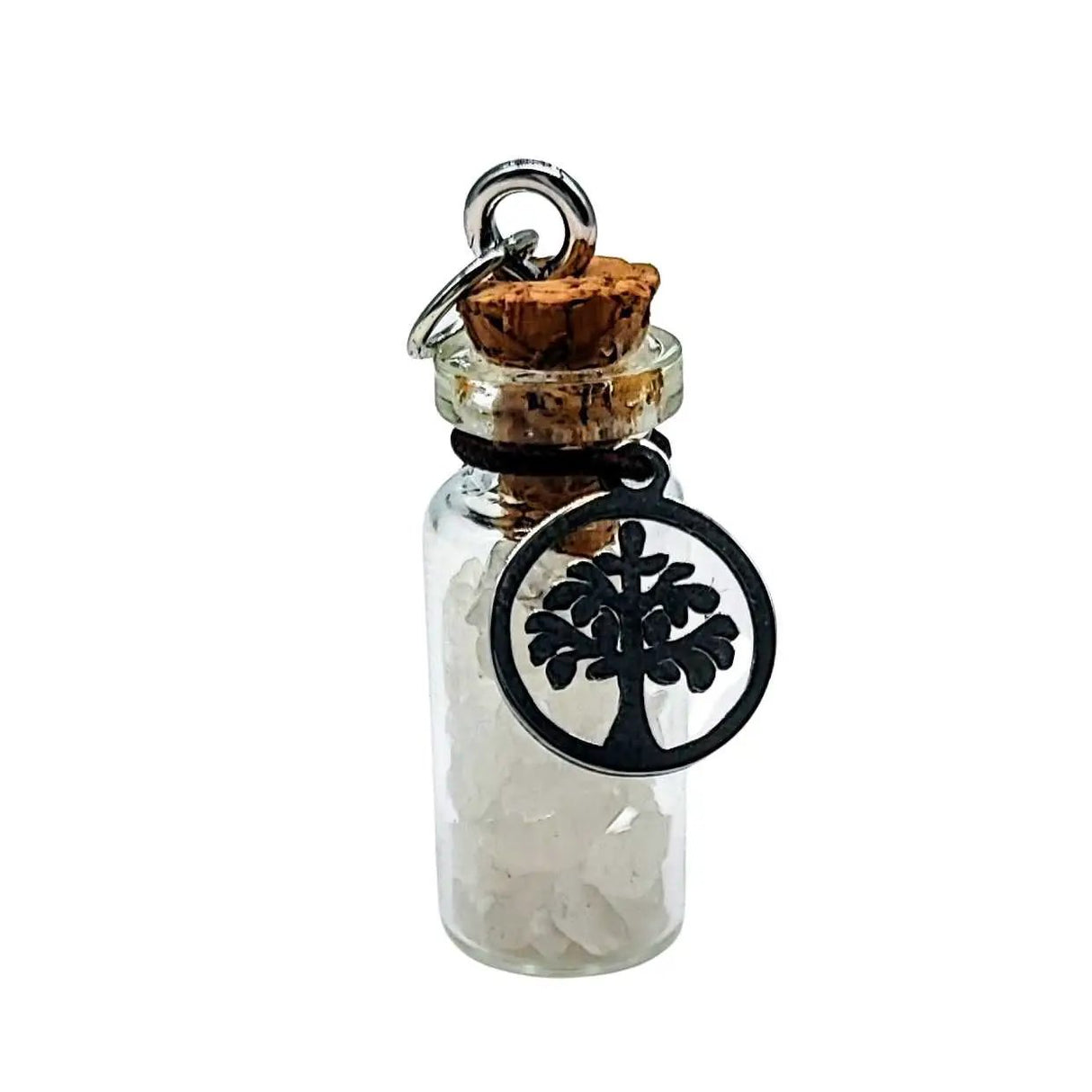 Necklace -Gemstone Chips -Tree of Life -Small Glass Bottle Himalaya White Salt
