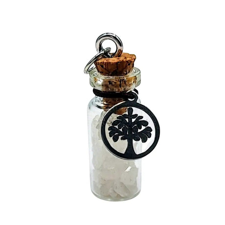 Necklace -Gemstone Chips -Tree of Life -Small Glass Bottle Himalaya White Salt