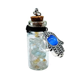 Necklace -Gemstone Chips & Fatima Hand -Large Glass Bottle Topaz Natural