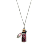 Necklace -Gemstone Chips & Fatima Hand -Large Glass Bottle