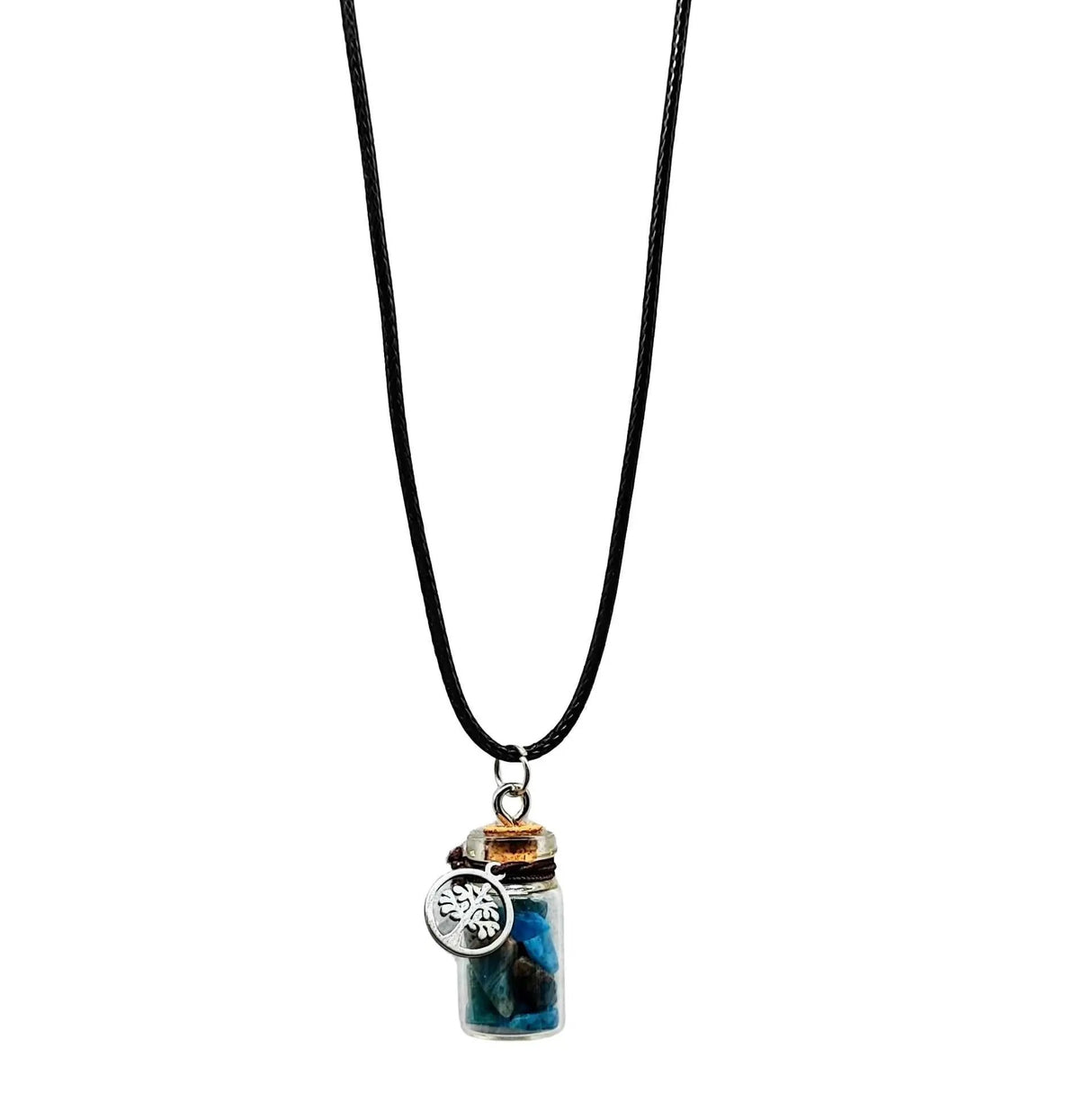 Necklace -Gemstone Chips & Tree of Life -Glass Bottle