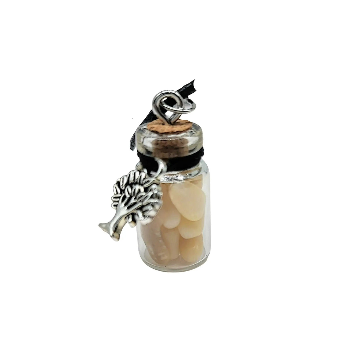 Necklace -Gemstone Chips & Tree of Life -Glass Bottle White Coral