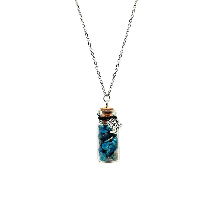 Necklace -Gemstone Chips & Tree of Life -Large Glass Bottle