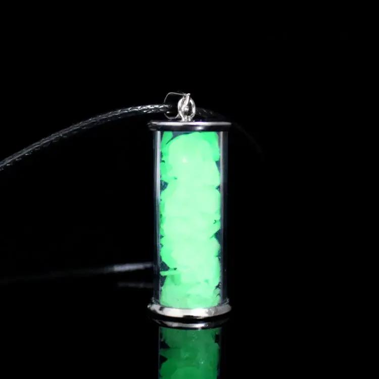 Necklace -Glass Bottle with Luminaries Stone -Glow In The Dark Light Green