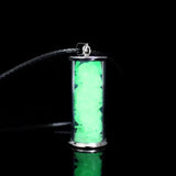 Necklace -Glass Bottle with Luminaries Stone -Glow In The Dark Light Green