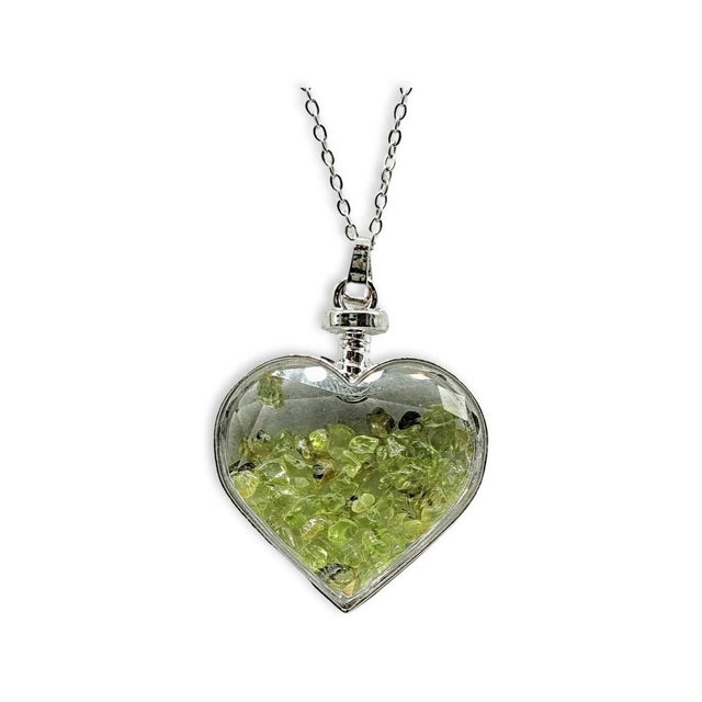 Necklace - Heart Shaped Glass Bottle - Peridot
