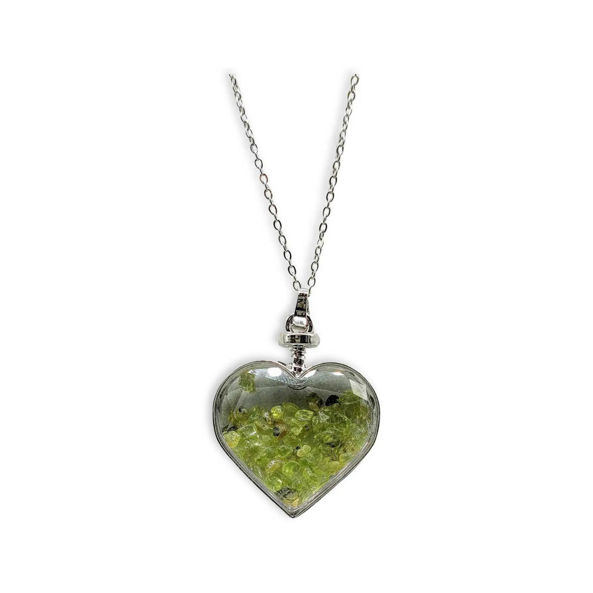 Necklace - Heart Shaped Glass Bottle - Peridot