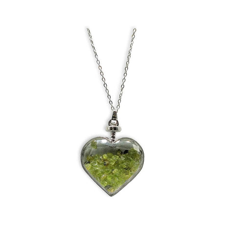 Necklace - Heart Shaped Glass Bottle - Peridot