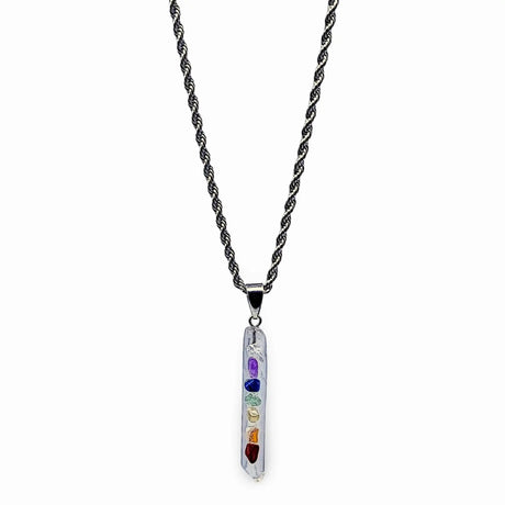 Necklace - 7 Chakras Gemstone - Natural Quartz Pointed Pendant