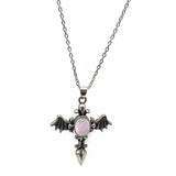 Necklace - Angel Wing Cross - Antique Silver - Charoite Gemstone