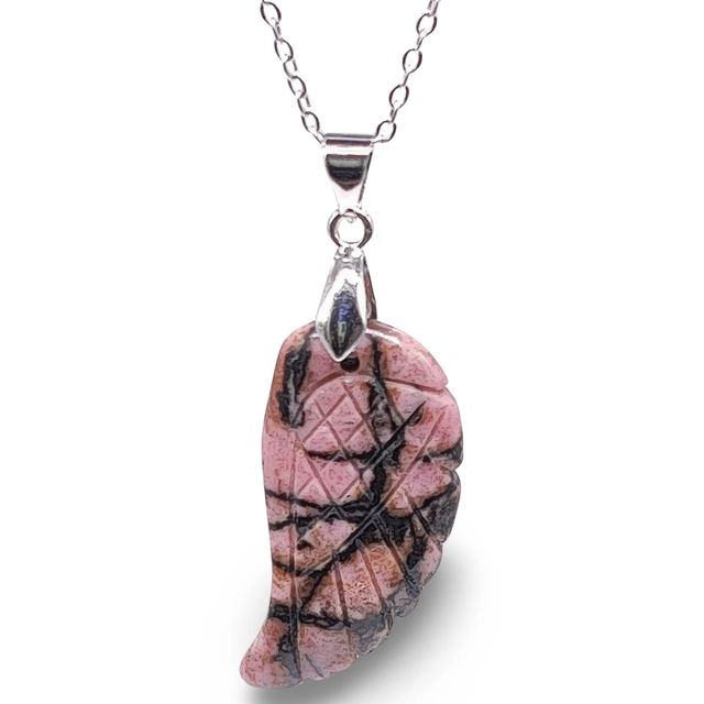 Necklace -Gemstone -Angel Wings -Rhodonite
