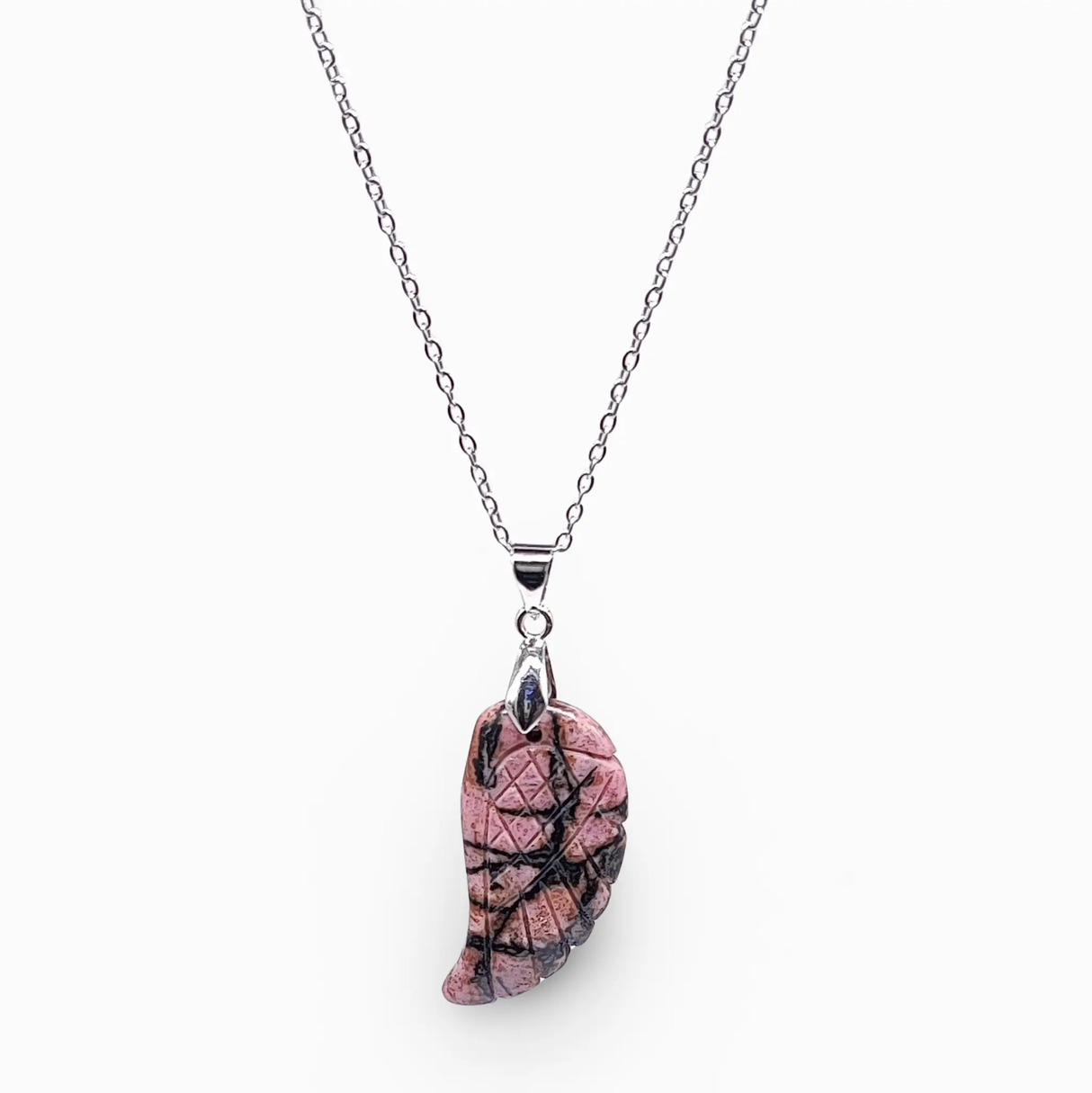 Necklace -Gemstone -Angel Wings -Rhodonite