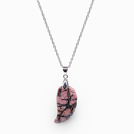 Necklace -Gemstone -Angel Wings -Rhodonite