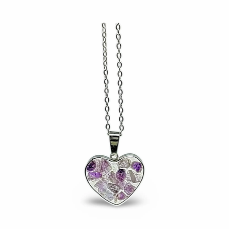 Necklace - Heart Shaped Glass Bottle - Amethyst